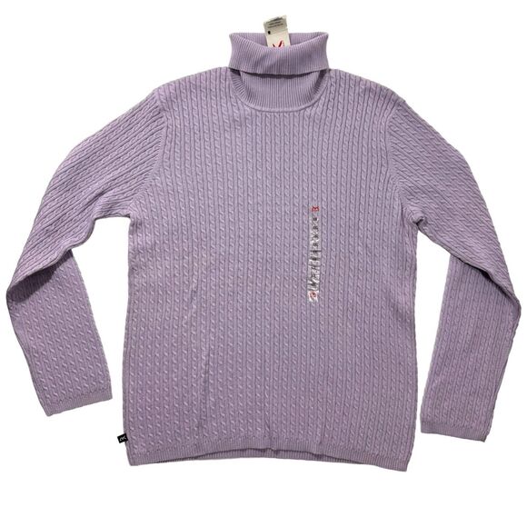 Woman's Anne Klein Sport Cable-Knit Purple Luxury Ribbed Turtleneck Pullover 2XL - Picture 1 of 9